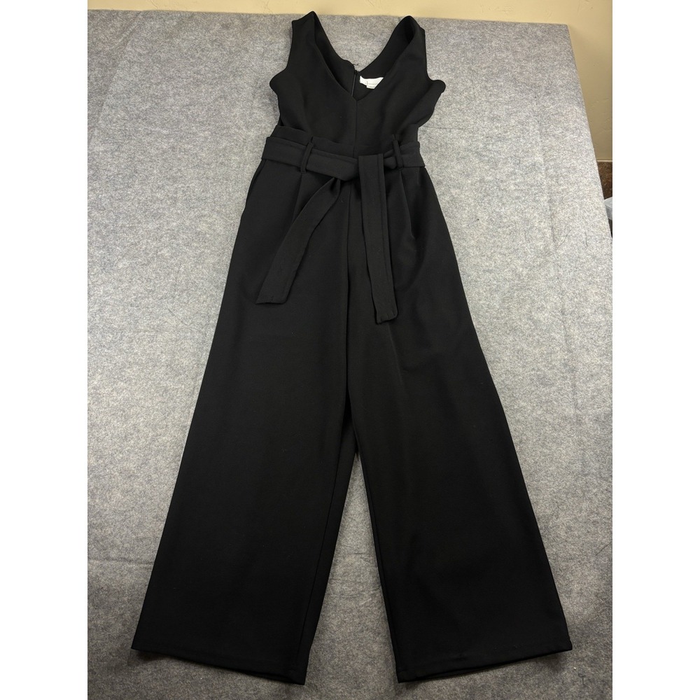 ANTHROPOLOGIE Wide Leg Cropped Jumpsuit Black Waist Tie Women XS Old money Class